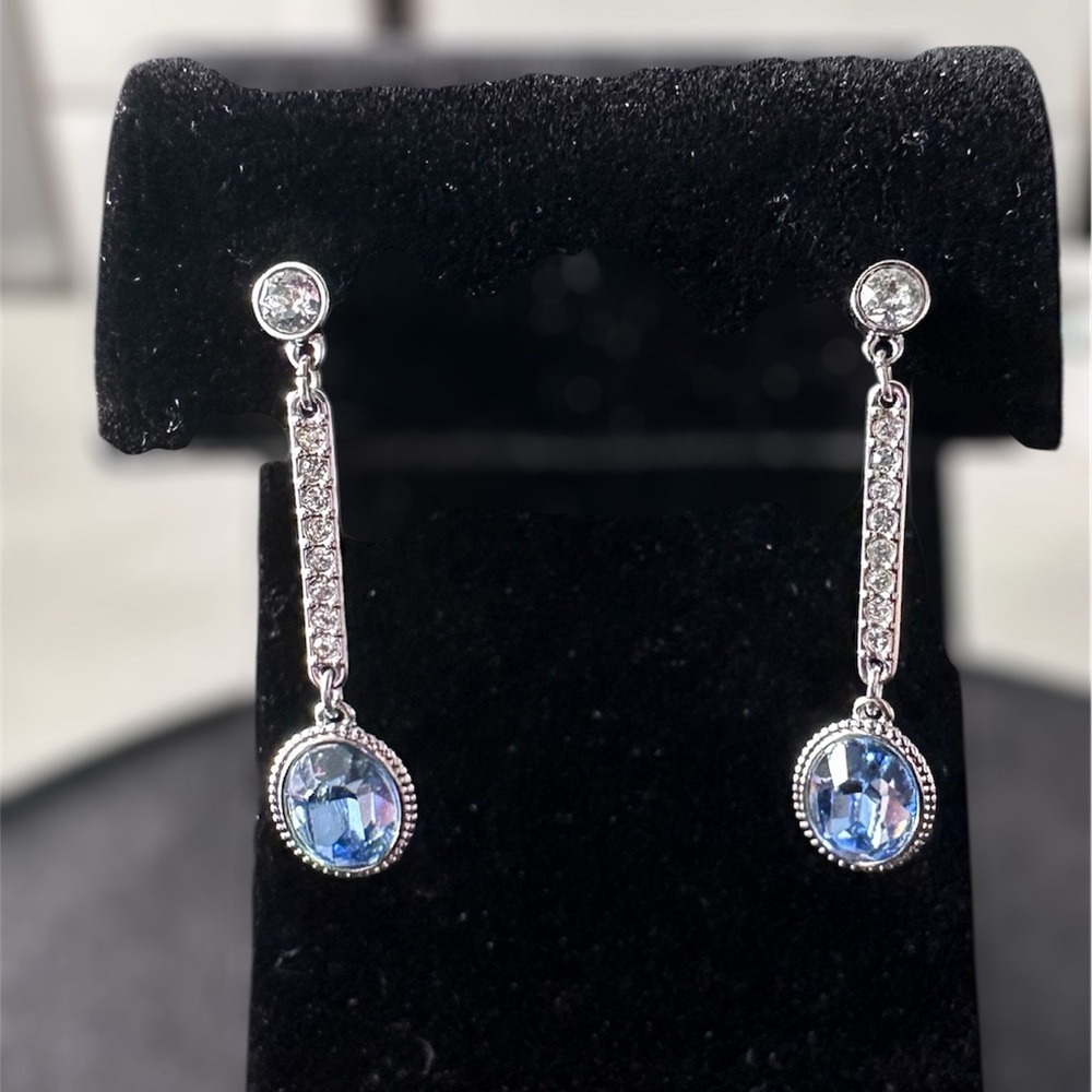 Swarovski Silver and Blue Crystal Drop Earrings